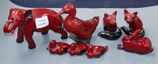 Eight Royal Doulton flambe animals (a.f.)